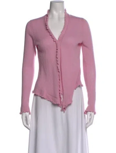 Pre-owned Neiman Marcus Cashmere V-neck Sweater In Pink