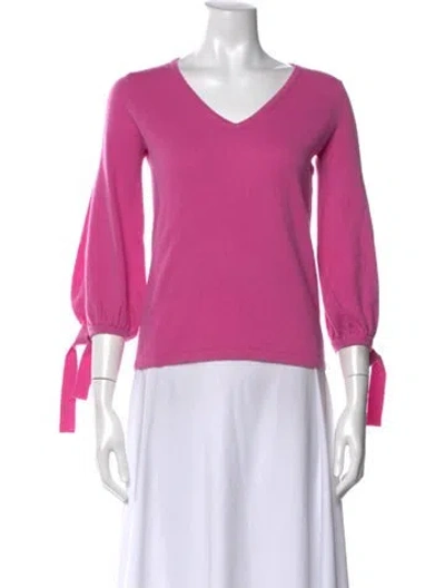 Pre-owned Neiman Marcus Cashmere V-neck Sweater In Pink