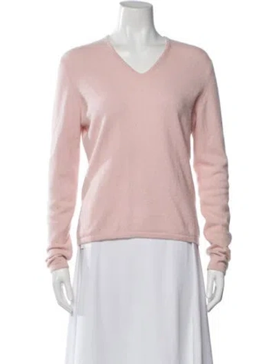 Pre-owned Neiman Marcus Cashmere V-neck Sweater In Pink