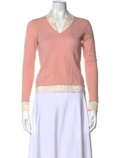 Pre-owned Neiman Marcus Cashmere V-neck Sweater In Pink
