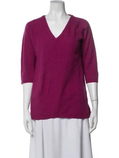 Pre-owned Neiman Marcus Cashmere V-neck Sweater In Pink