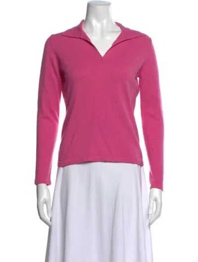 Pre-owned Neiman Marcus Cashmere V-neck Sweater In Pink