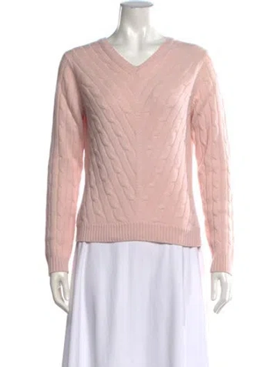 Pre-owned Neiman Marcus Cashmere V-neck Sweater In Pink