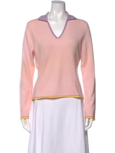 Pre-owned Neiman Marcus Cashmere V-neck Sweater In Pink
