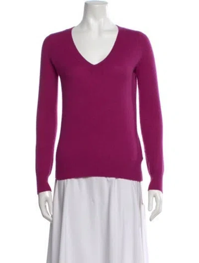 Pre-owned Neiman Marcus Cashmere V-neck Sweater In Purple