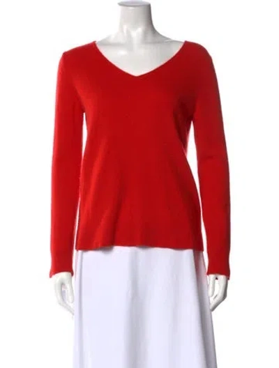 Pre-owned Neiman Marcus Cashmere V-neck Sweater In Red