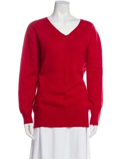 Pre-owned Neiman Marcus Cashmere V-neck Sweater In Red