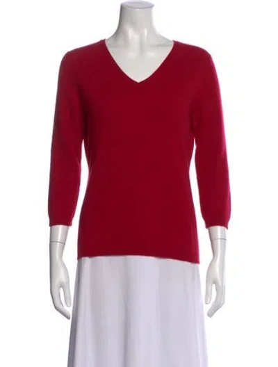 Pre-owned Neiman Marcus Cashmere V-neck Sweater In Red