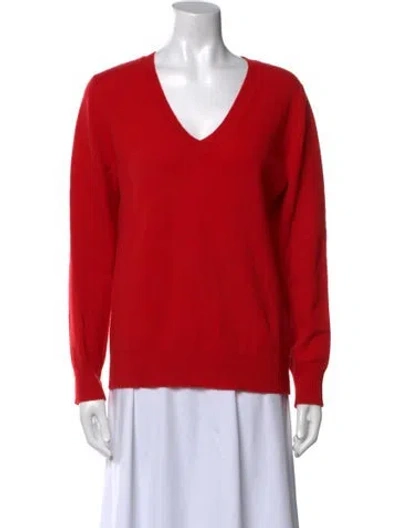 Pre-owned Neiman Marcus Cashmere V-neck Sweater In Red