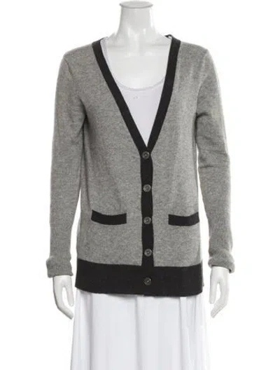 Pre-owned Neiman Marcus Cashmere V-neck Sweater In Silver