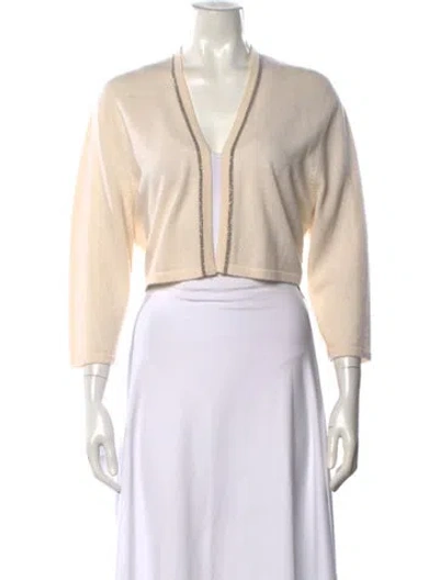 Pre-owned Neiman Marcus Cashmere V-neck Sweater W/ Tags In Neutral