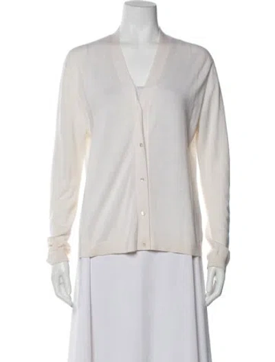 Pre-owned Neiman Marcus Cashmere V-neck Sweater In White