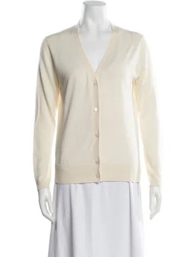 Pre-owned Neiman Marcus Cashmere V-neck Sweater In White