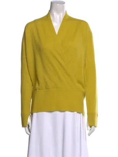 Pre-owned Neiman Marcus Cashmere V-neck Sweater In Yellow