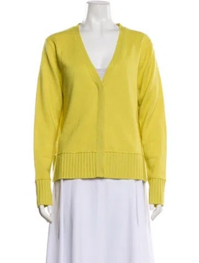 Pre-owned Neiman Marcus Cashmere V-neck Sweater In Yellow