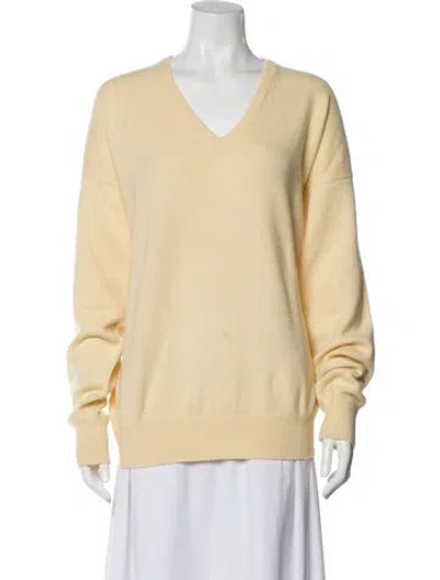 Pre-owned Neiman Marcus Cashmere V-neck Sweater In Yellow