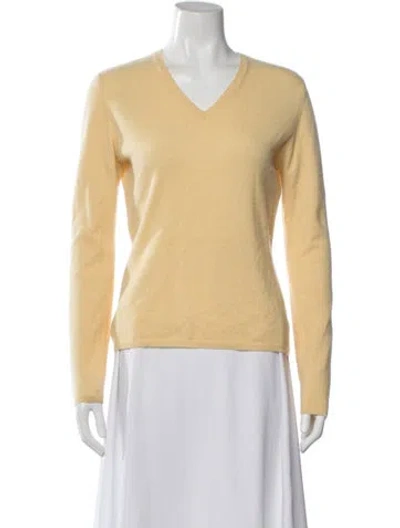 Pre-owned Neiman Marcus Cashmere V-neck Sweater In Yellow