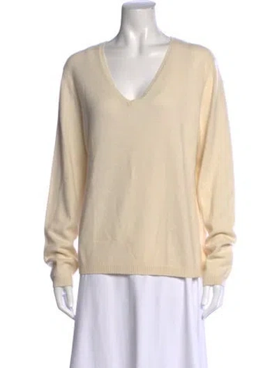 Pre-owned Neiman Marcus Cashmere V-neck Sweater In Yellow