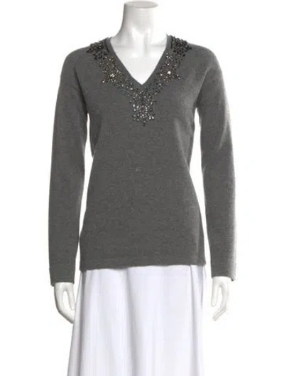 Pre-owned Neiman Marcus Cashmere V-neck Top In Gray