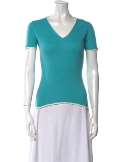 Pre-owned Neiman Marcus Cashmere V-neck T-shirt In Blue