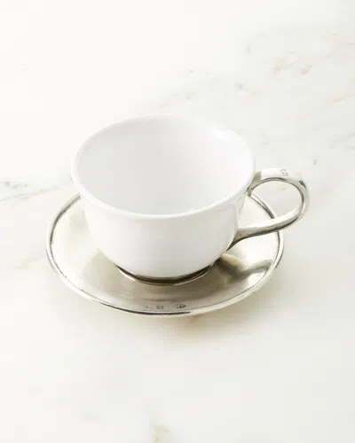 Neiman Marcus Ceramic & Pewter Tea Cup With Saucer