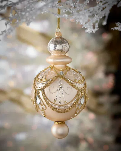 Neiman Marcus Champagne With Gold Glitter Art Deco Finial Ornament