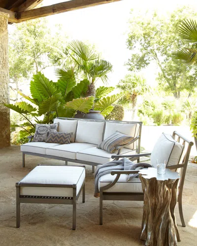 Neiman Marcus Charlotte Outdoor Ottoman In Grey/white