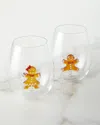 Neiman Marcus Christmas Gingerbread Stemless Wine Glasses, Set Of 2
