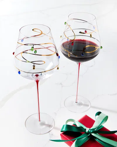 Neiman Marcus Christmas Lights 11 Oz. Wine Glasses, Set Of 2 In Multi