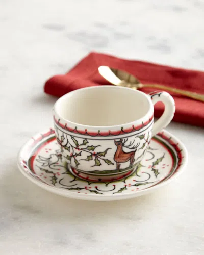 Neiman Marcus Christmas Pavoes Cups & Saucers, Set Of 4