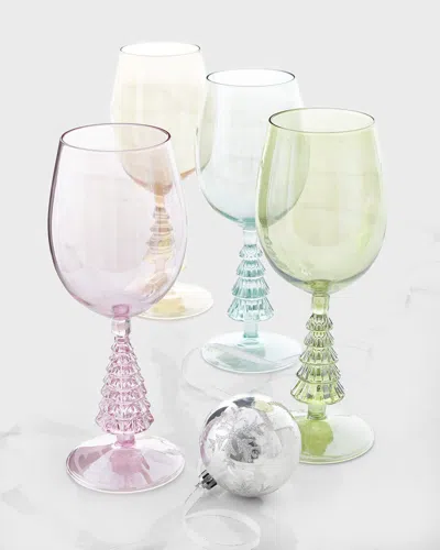 Neiman Marcus Christmas Tree Wine Glasses In Gift Box, Set Of 4 In Multi