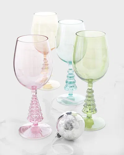 Neiman Marcus Christmas Tree Wine Glasses In Gift Box, Set Of 4 In Multi