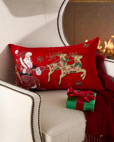 Neiman Marcus Classic Christmas Jeweled Velvet Decorative Pillow, 14" X 22" In Red