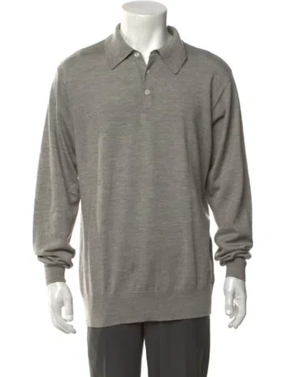 Pre-owned Neiman Marcus Collar Long Sleeve Polo Sweater In Grey