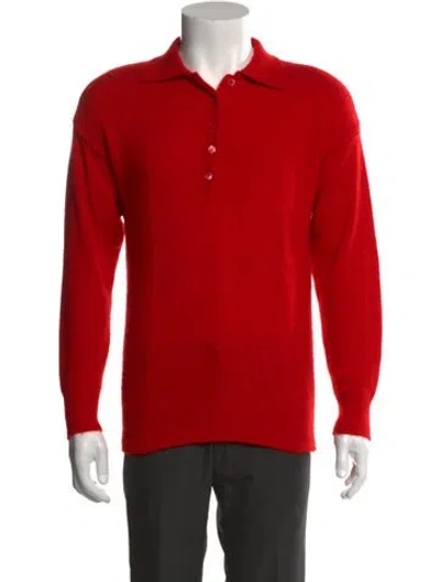 Pre-owned Neiman Marcus Collar Long Sleeve Polo Sweater In Red