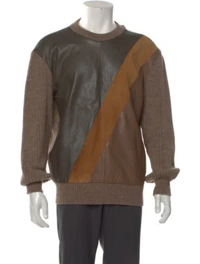 Pre-owned Neiman Marcus Colorblock Pattern Crew Neck Cardigan In Brown