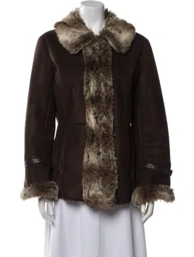 Pre-owned Neiman Marcus Colorblock Pattern Faux Fur Coat In Brown