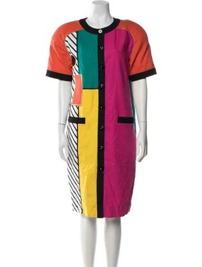 Pre-owned Neiman Marcus Colorblock Pattern Knee-length Dress In Pink