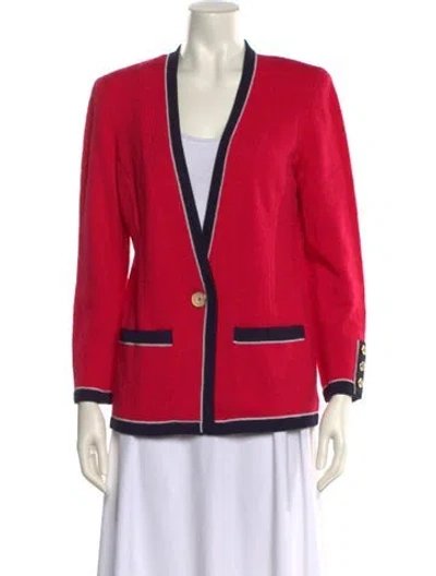 Pre-owned Neiman Marcus Colorblock Pattern V-neck Blouse In Red