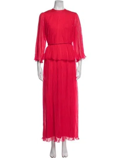Pre-owned Neiman Marcus Crew Neck Long Dress In Red