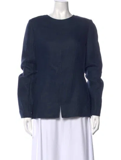 Pre-owned Neiman Marcus Crew Neck Long Sleeve Blouse In Blue