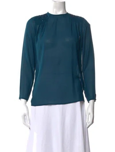 Pre-owned Neiman Marcus Crew Neck Long Sleeve Blouse In Blue