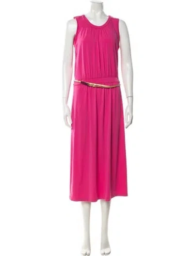 Pre-owned Neiman Marcus Crew Neck Midi Length Dress In Pink