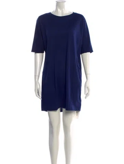 Pre-owned Neiman Marcus Crew Neck Mini Dress In Blue