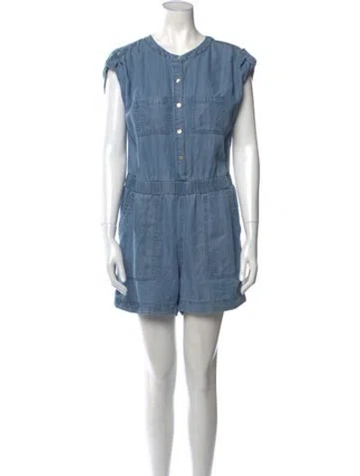 Pre-owned Neiman Marcus Crew Neck Romper In Blue