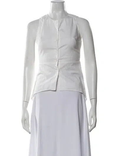 Pre-owned Neiman Marcus Crew Neck Sleeveless Button-up Top In White