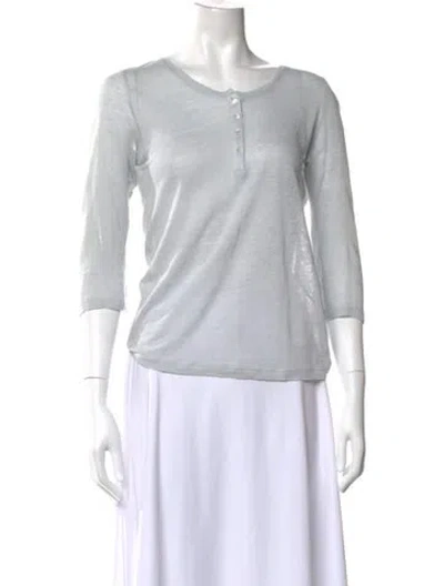 Pre-owned Neiman Marcus Crew Neck Three-quarter Sleeve Top In White