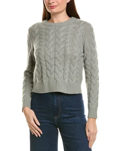 Neiman Marcus Crewneck Chunky Cable 100% Cashmere Pullover In Grey