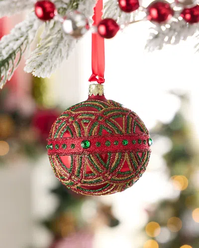 Neiman Marcus Crimson Frost Glass Christmas Ornament In Red