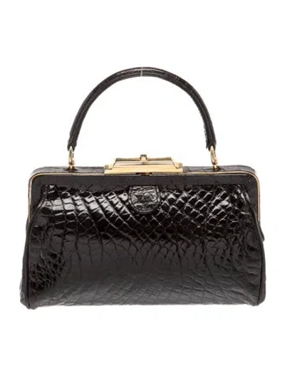 Pre-owned Neiman Marcus Crocodile Top Handle Bag In Black